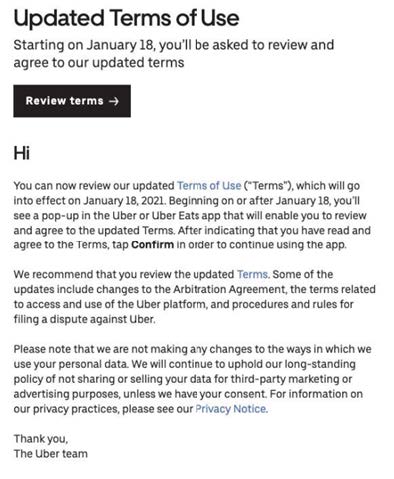 Screenshot of Uber Terms of Use Screenshot of Uber Terms of Use